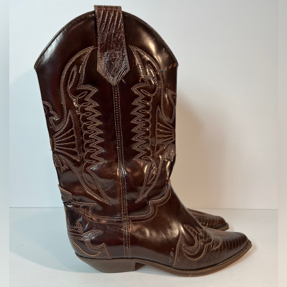 SEYCHELLES Brown Leather Cowboy Cowgirl Boots Women’s Size 7 1/2 Low Heel